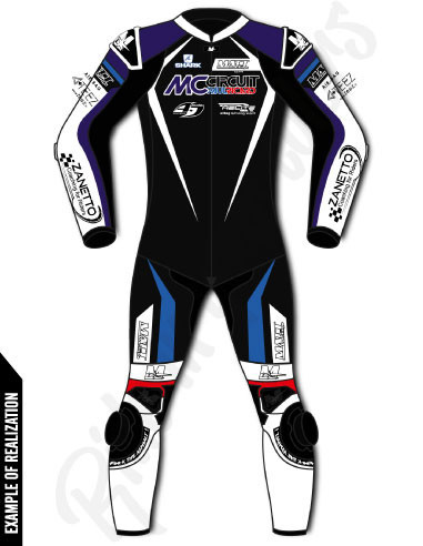 Motorcycle suit in cowhide or kangaroo leather, customizable, airbag and integrated airbag compatible. FFM FIM approved