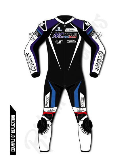 Motorcycle suit in cowhide or kangaroo leather, customizable, airbag and integrated airbag compatible. FFM FIM approved