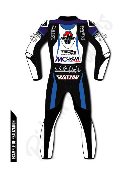 Motorcycle suit in cowhide or kangaroo leather, customizable, airbag and integrated airbag compatible. FFM FIM approved
